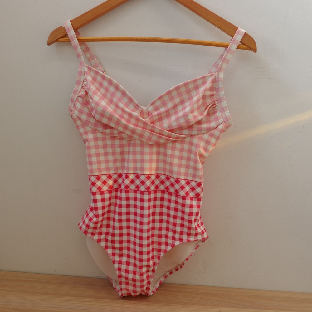 Draper James Lands End Swimsuit Womens 4 S Pink Cottage Pin Up Gingham One Piece